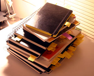 sketchbook pile