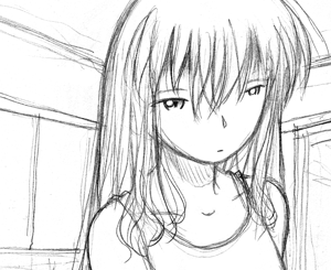 Saeko with longer, straighter hair...