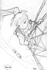 Erika working on a radio tower...