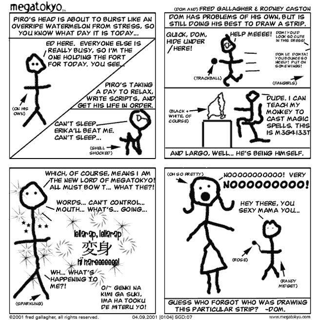 Comic 104: "SGD: Ed-chan no ribbon???", Shirt Guy Dom, Number 7, April 9th, 2001 Strip 104