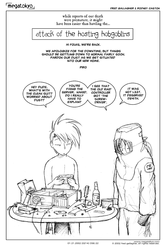 Comic 214: "attack of the hosting hobgoblins", One Shot Episode, Number 22, January 21st, 2002 Strip 214