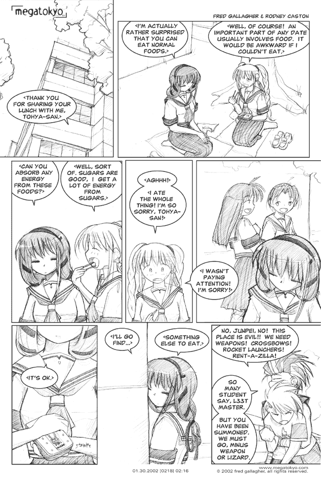 Comic 218: "hunting without weapons", Chapter 2, Number 16, January 30th, 2002 Strip 218