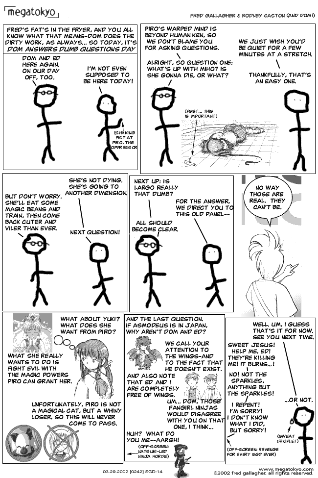 Comic 242: "Telling it like it isn't", Shirt Guy Dom, Number 14, March 29th, 2002 Strip 242