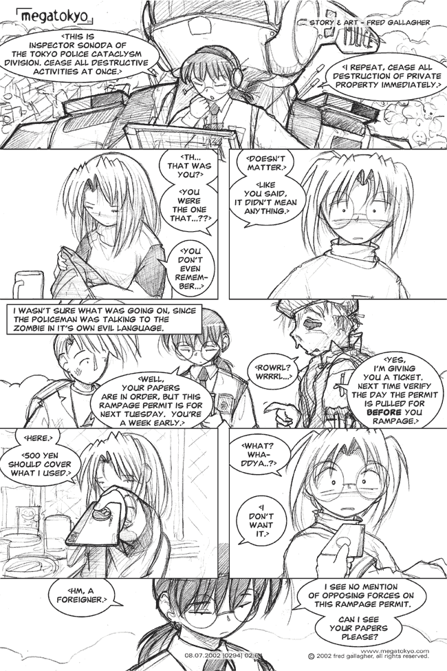 Comic 294: "Rampage Permit", Chapter 2, Number 64, August 7th, 2002 Strip 294