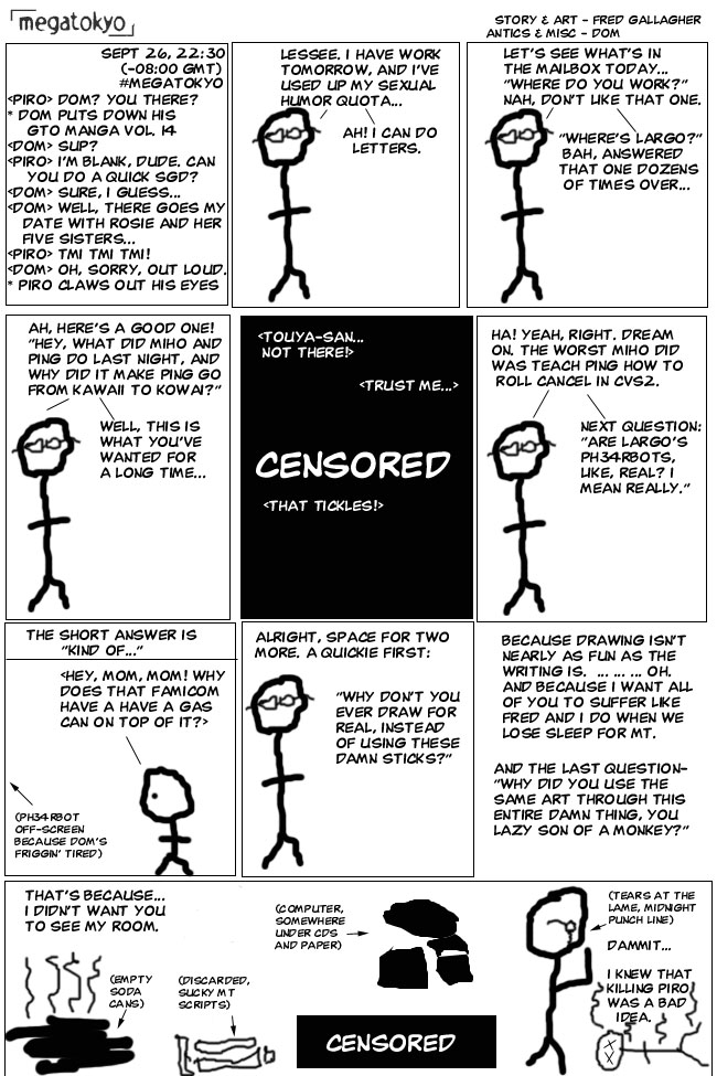 Comic 315: "SGD: A man of letters", Shirt Guy Dom, Number 19, September 27th, 2002 Strip 315