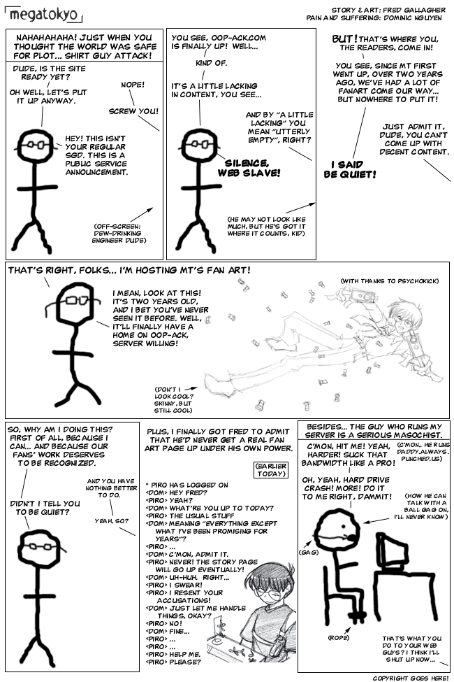 Comic 388: "SGD: Fan art and hair balls", Shirt Guy Dom, Number 23, March 24th, 2003 Strip 388