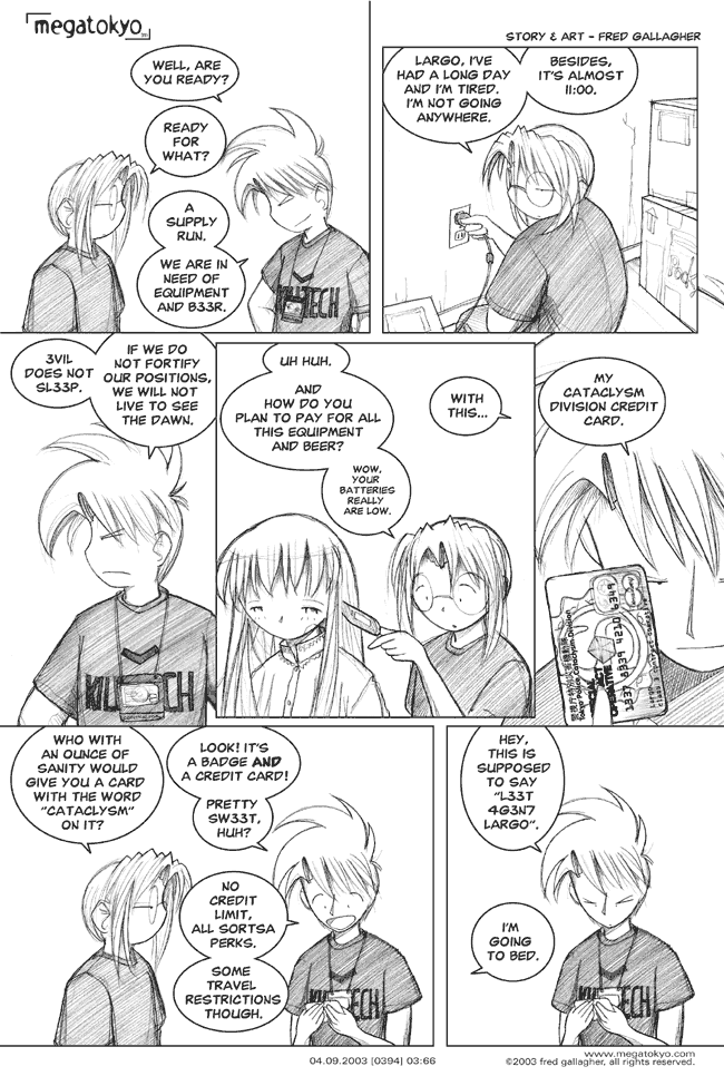 Comic 394: "l33t 4g3n7 Largo", Chapter 3, Number 66, April 8th, 2003 Strip 394, Volume 3, Page 74