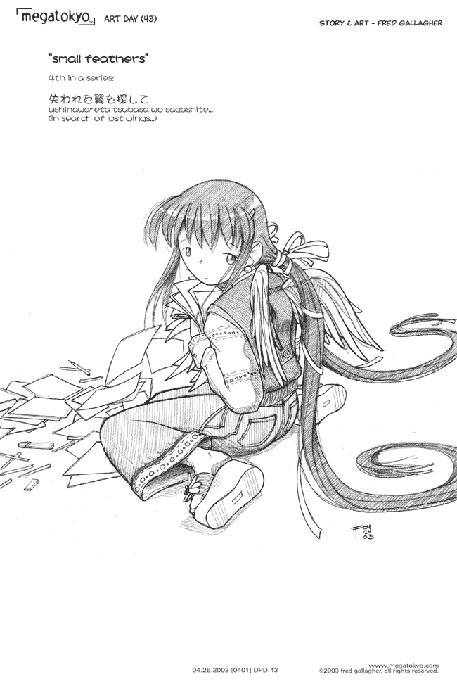 Comic 401: "DPD: small feathers", Dead Piro Day, Number 44, April 25th, 2003 Strip 401, Volume 3, Page 210