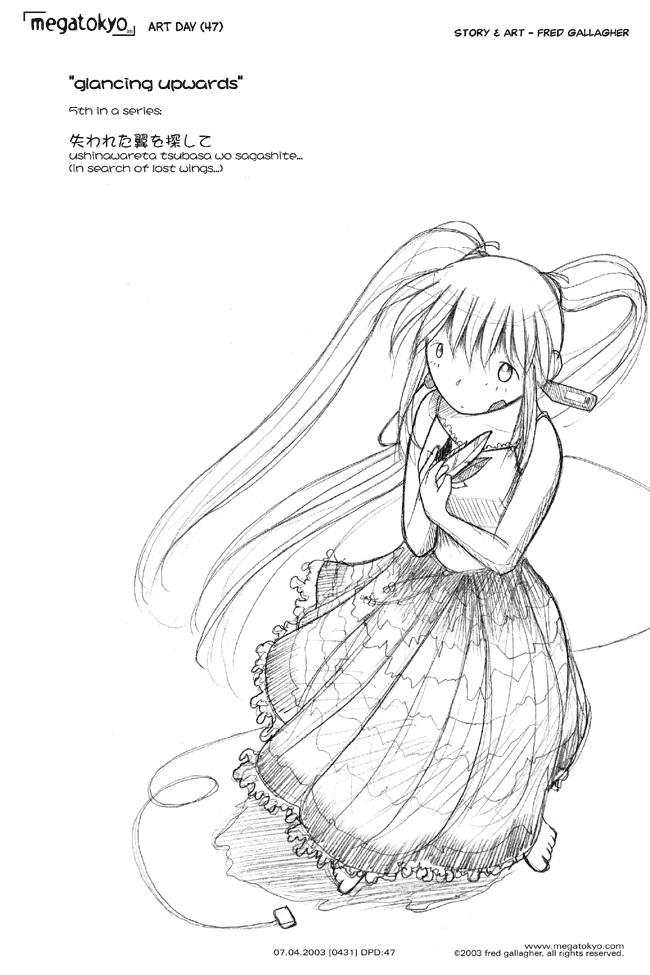 Comic 431: "DPD: glancing upwards", Dead Piro Day, Number 47, July 4th, 2003 Strip 431, Volume 3, Page 211