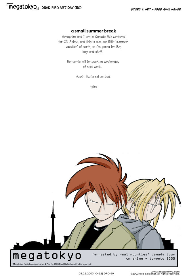 Comic 452: "DPD: A Small Summer Break", Dead Piro Day, Number 50, August 22nd, 2003 Strip 452