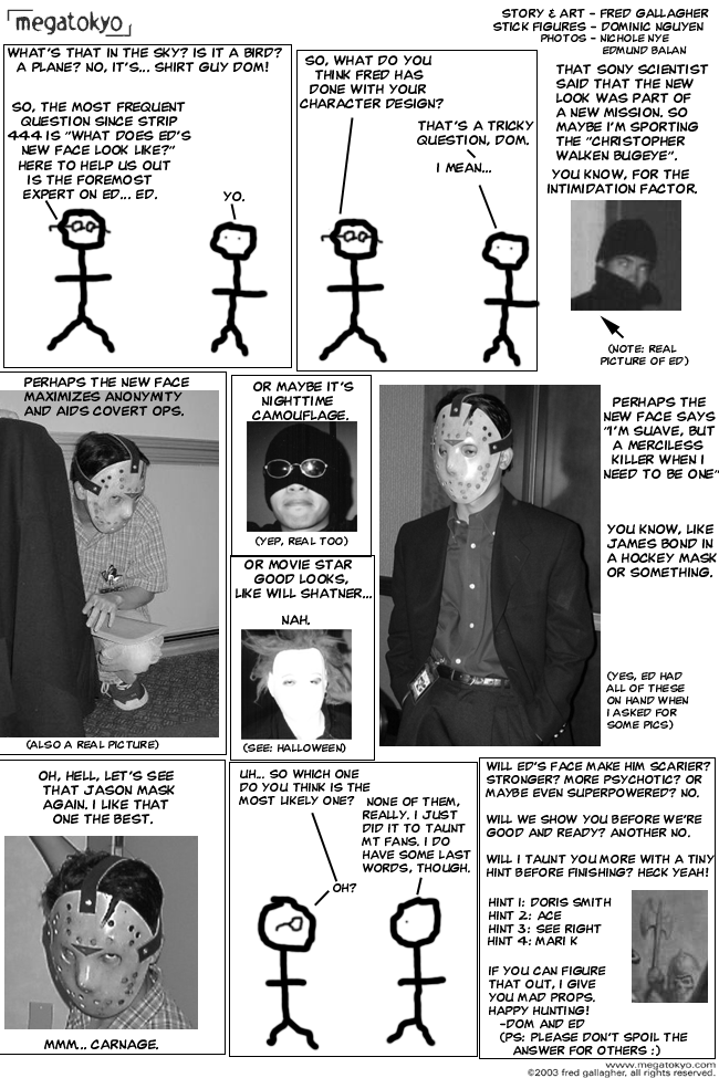 Comic 453: "SGD: Face/On", Shirt Guy Dom, Number 26, August 25th, 2003 Strip 453