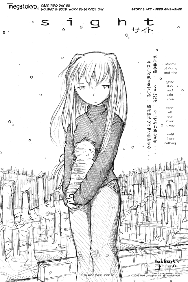 Comic 491: "DPD: take all the color away", Dead Piro Day, Number 53, November 28th, 2003 Strip 491, Volume 3, Page 203