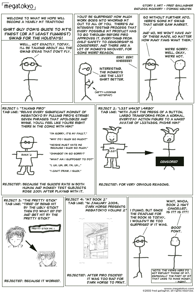 Comic 494: "SGD: Dom's Guide to Nonexistent Swag", Shirt Guy Dom, Number 28, December 5th, 2003 Strip 494