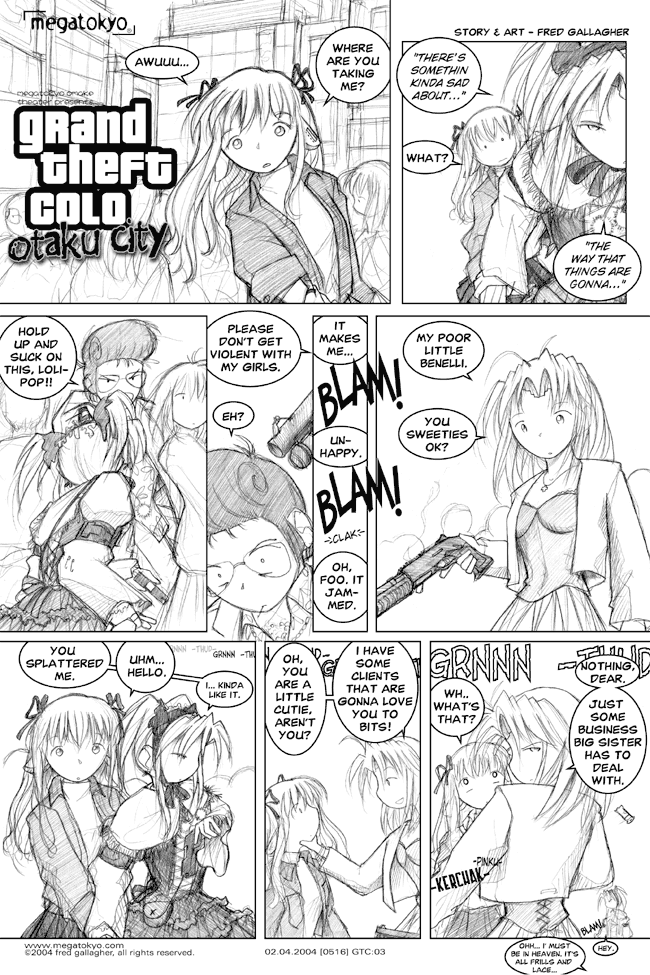 Comic 516: "GTC: My Poor Little Benelli", Grand Theft Colo, Number 3, February 4th, 2004 Strip 516, Volume 3, Page 187