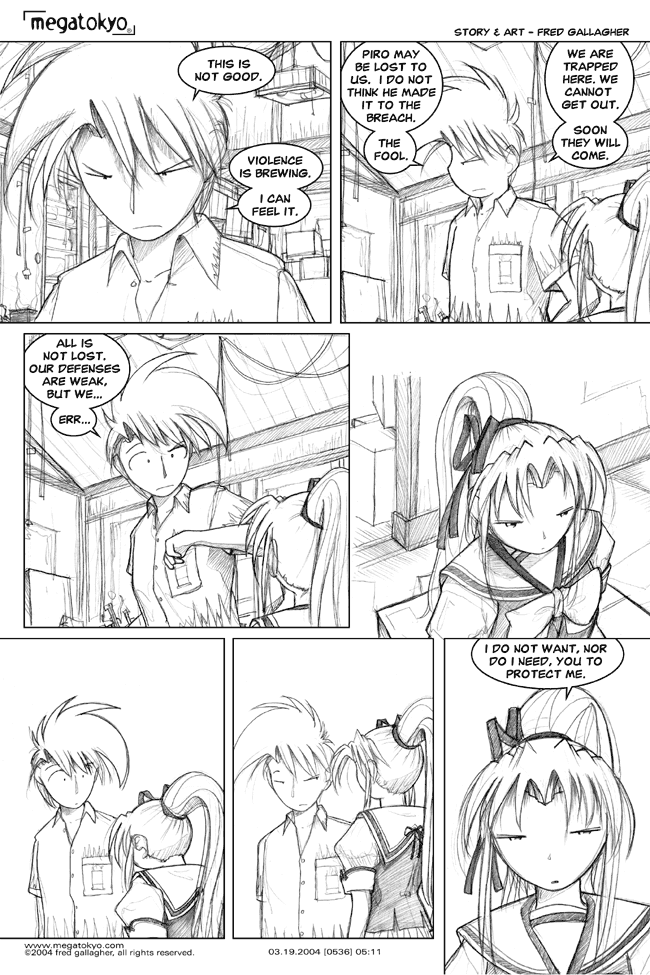 Comic 536: "The look that broke a thousand arms", Chapter 5, Number 11, March 19th, 2004 Strip 536, Volume 4, Page 19