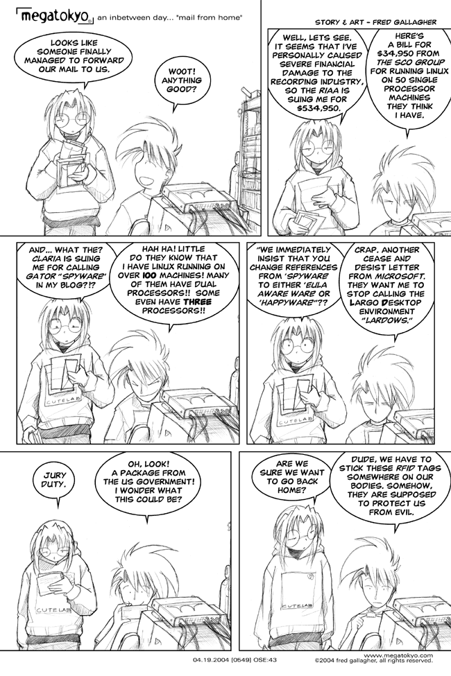 Comic 549: "OSE - mail from home", One Shot Episode, Number 43, April 19th, 2004 Strip 549, Volume 4, Page 195