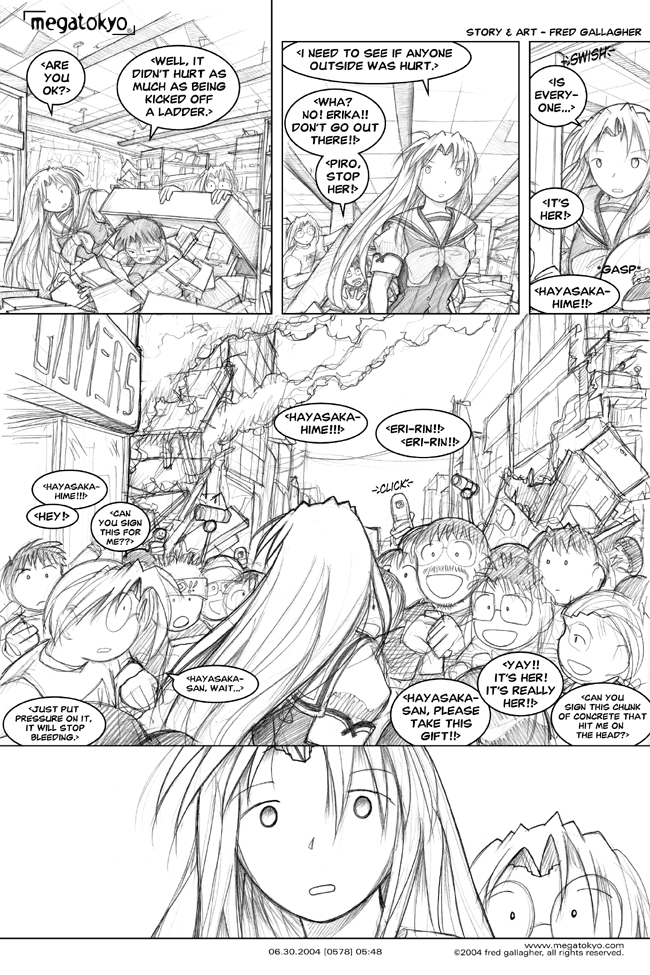 Comic 578: "shrapnel makes good souvenirs", Chapter 5, Number 48, June 30th, 2004 Strip 578, Volume 4, Page 56