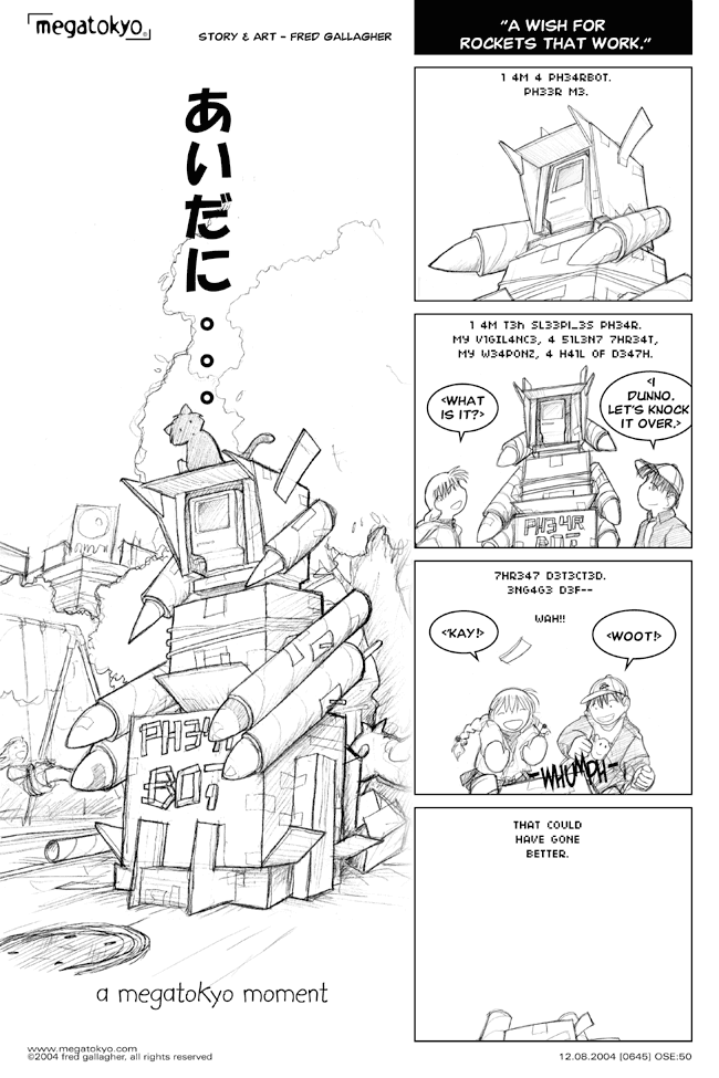 Comic 645: "Meanwhile... A wish for rockets that work", One Shot Episode, Number 50, December 8th, 2004 Strip 645, Volume 4, Page 194