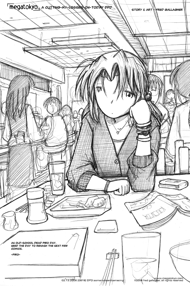 Comic 820: "DPD: cutting losses", Dead Piro Day, Number 79, February 13th, 2006 Strip 820, Volume 5, Page 209