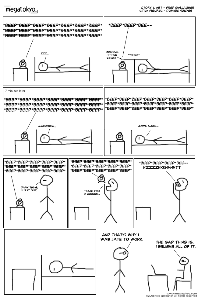 Comic 838: "SGD: Morning Alarms", Shirt Guy Dom, Number 40, March 27th, 2006 Strip 838